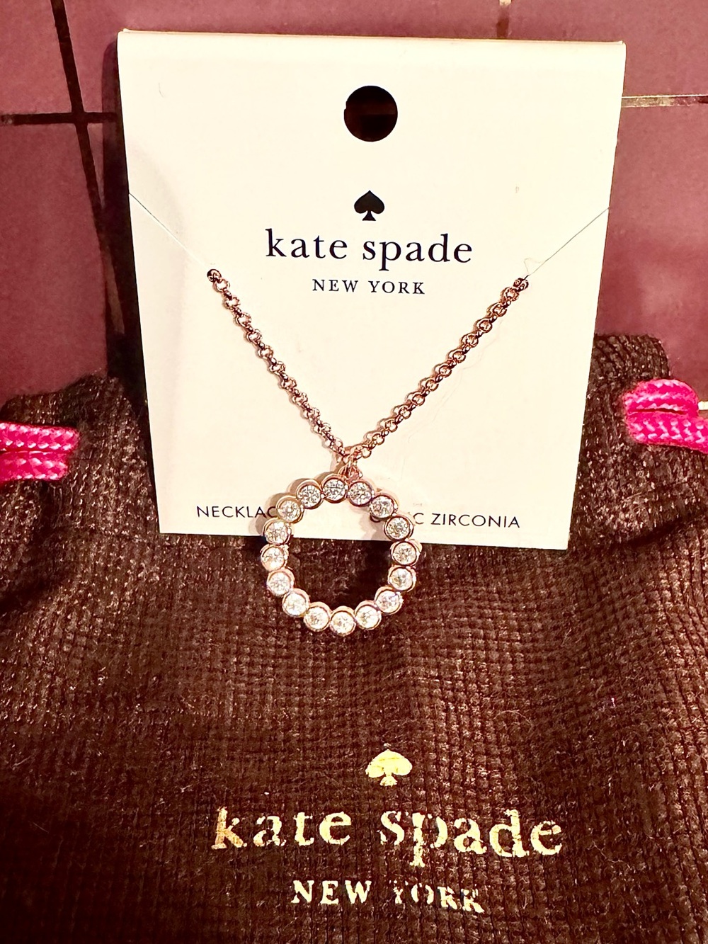 NWT Kate Spade Full Circle Open CZ Necklace Rose Gold W/ Dust Bag Gift Ready